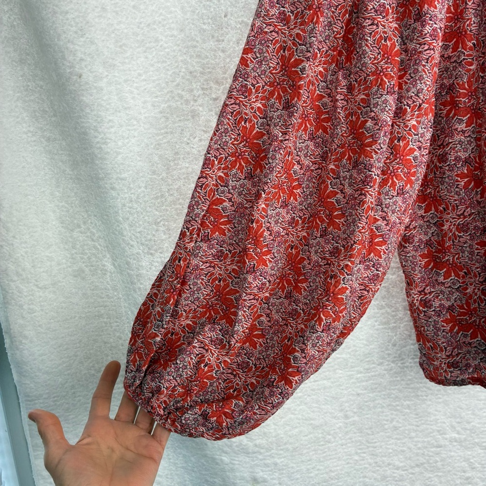 Solitaire Rust Orange Floral Peasant Blouse Balloon Sleeve Boho Top Size L Flaw - Picture 4 of 7